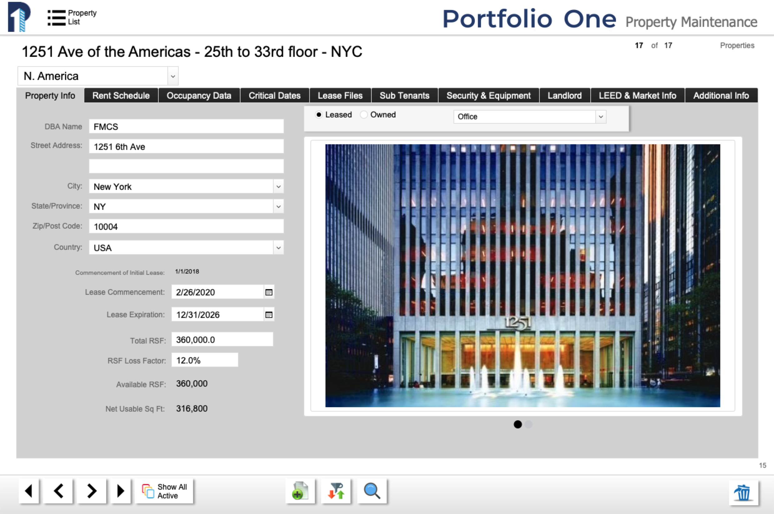 Portfolio One Property Management Screen
